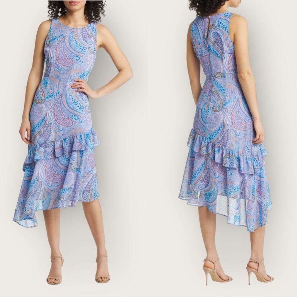 NWT | Sam Edelman | Summer Paisley Ruffled Midi | ILX Blue Multi | Size 4